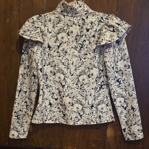 Tuckernuck Monochrome Floral Ruffle Blouse